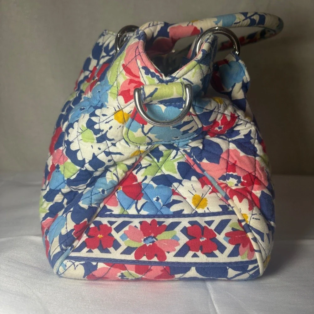 Vera Bradley Summer Cottage Floral Quilted‎ Cotton Satchel Handbag Blue Red Pink